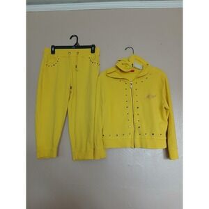 Apple Bottoms Track Suit Medium Capri Crop Hooded Jacket Full Zip Vintage Y2k